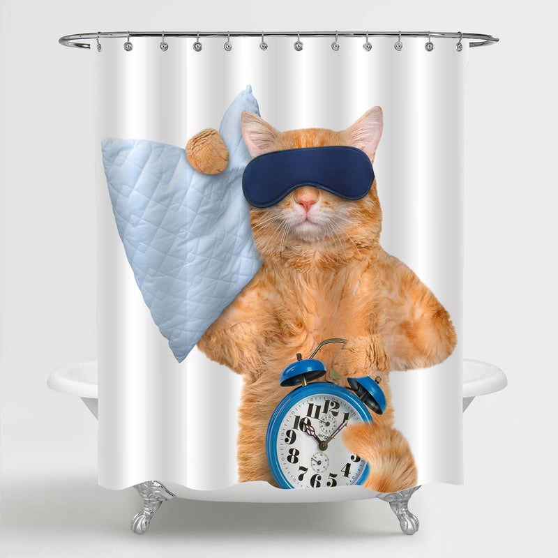 Cat Sleeping with a Pillow Shower Curtain - Orange
