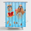 Cat and Dog in Blue Sea Funny Shower Curtain - Orange Blue