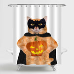 Cat in Costume with Halloween Pumpkin Shower Curtain - Orange Black