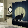 Black Cat with Full Evil Moon Horror Halloween Shower Curtain - Black Dark Blue