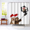 Cats in Christmas Hats Smile Shower Curtain - Brown Red