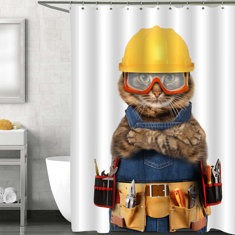 Craftman Cartoon Cat in Helmet Shower Curtain