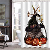 Wizard Cat and Halloween Jack-o-Lantern Shower Curtain - Black Red