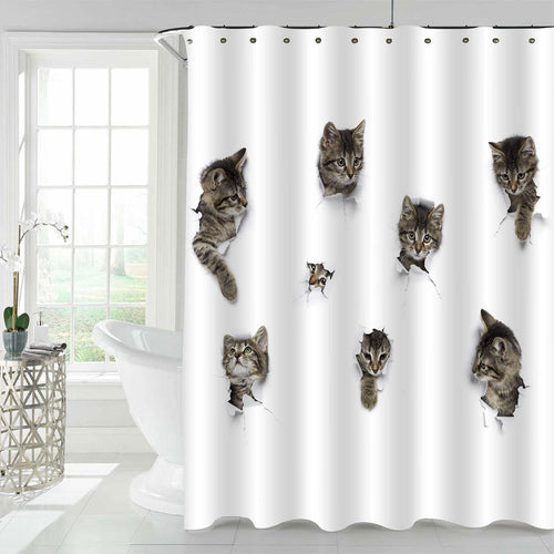 Cats Playing in Hole of White Paper Shower Curtain - Grey