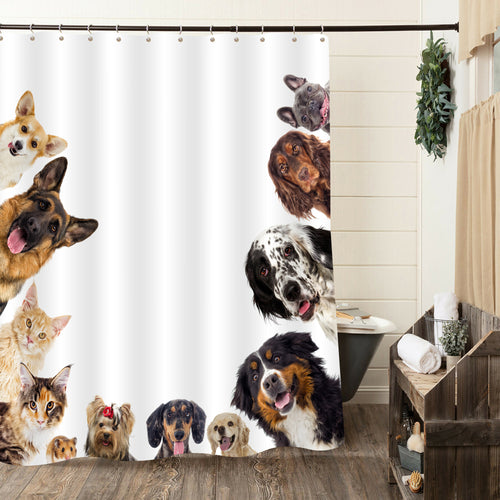 Cats and Dogs Friendship Shower Curtain - Brown