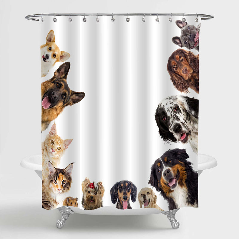 Cats and Dogs Friendship Shower Curtain - Brown