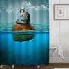 Cat Floats on a Log in Blue Ocean Shower Curtain