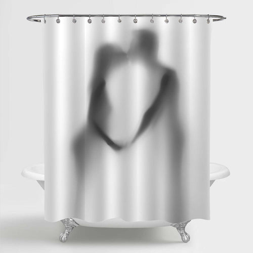 Love Couple Kiss Silhouette Shower Curtain - Grey