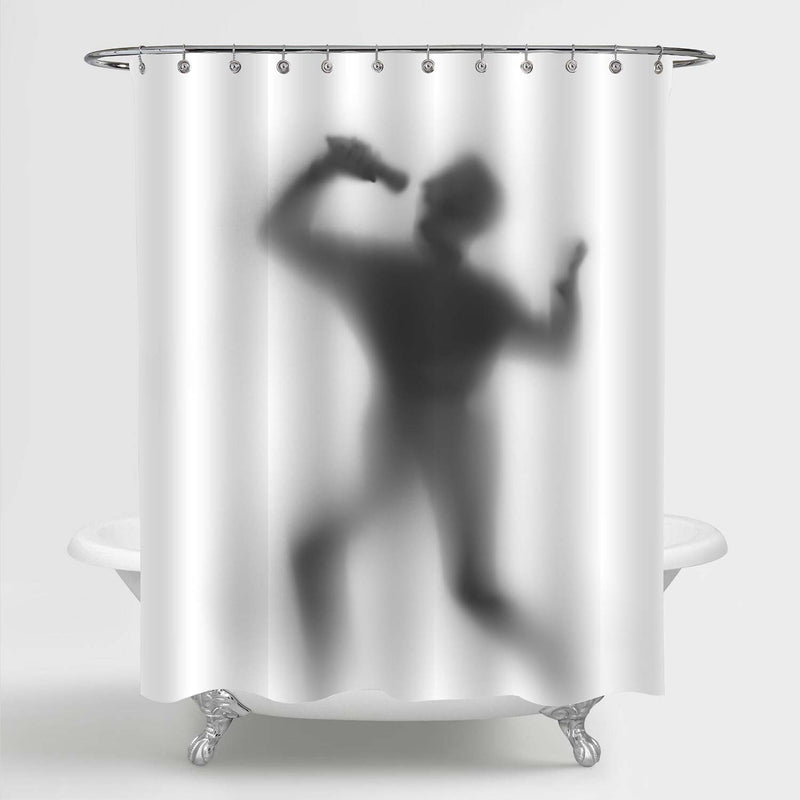 Male Singer Silhouette Shower Curtain - Grey