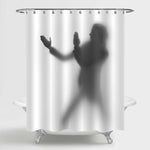 Woman Protect Herself Silhouette Shower Curtain - Grey