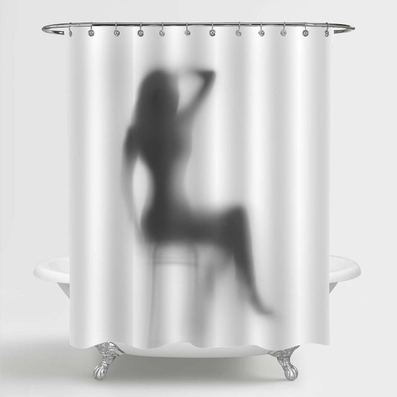 Elegant Woman Sits on Chair Silhouette Shower Curtain - Grey
