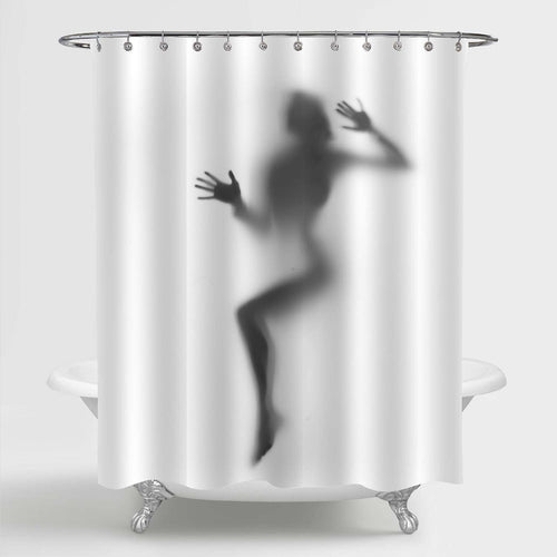 Sexy Naked Woman Body Silhouette with Legs Palms Shower Curtain - Grey