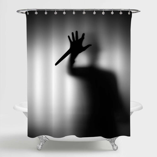 Dangerous Murderer with a Knife Behind the Frosted Glass Spooky Scene Shower Curtain - Black