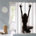 Screaming Woman Shadow Behind the Glass Shower Curtain - Black