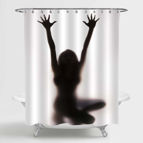 Screaming Woman Shadow Behind the Glass Shower Curtain - Black