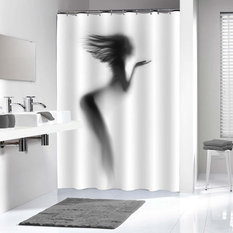 Sexy Slim Blowing Hair Woman Silhouette Shower Curtain - Grey