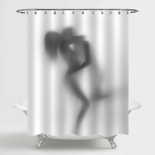 Naked Body Silhouette Love Couple Hug Shower Curtain - Grey