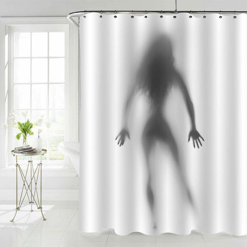 Spooky Scenery of Beautiful Girl Silhouette Shower Curtain - Grey