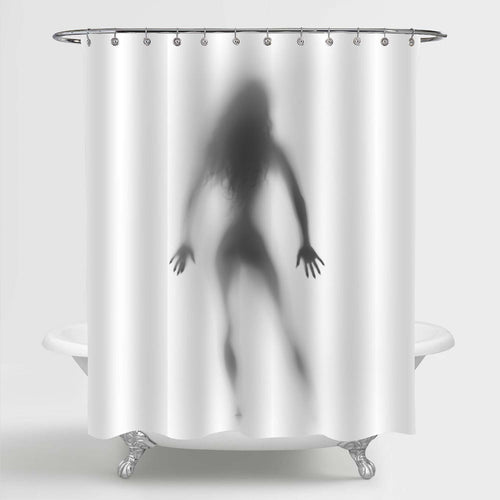 Spooky Scenery of Beautiful Girl Silhouette Shower Curtain - Grey