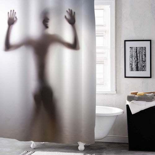 Male Silhouette Laugh with Hands up Shower Curtain - Grey