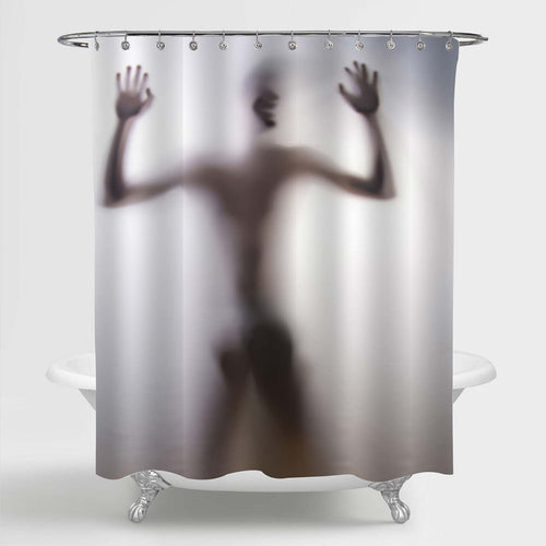 Male Silhouette Laugh with Hands up Shower Curtain - Grey