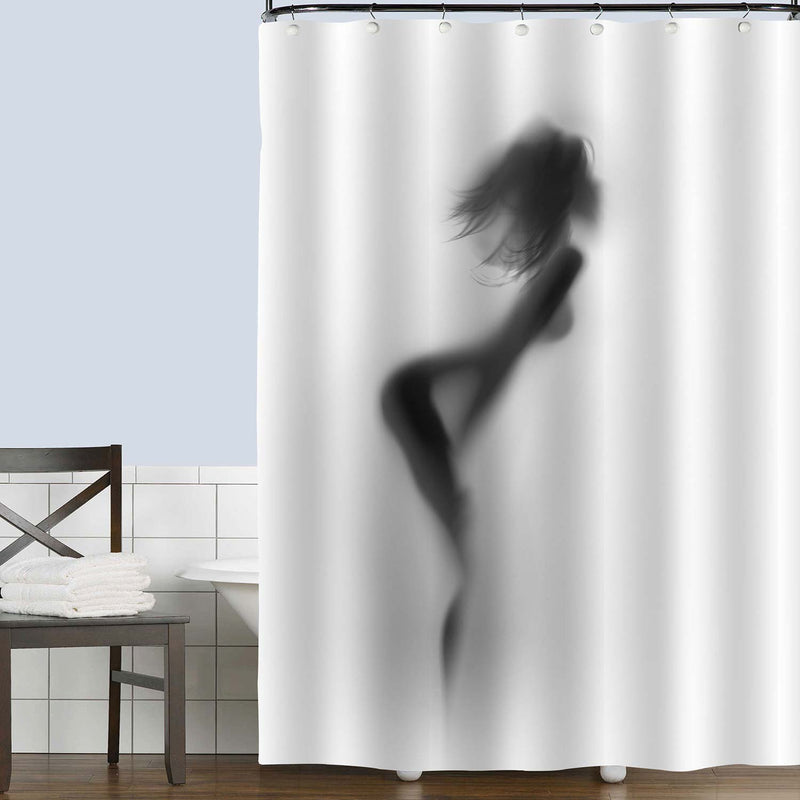 Hot Sexy Long Hair Slender Woman Body Silhouette Shower Curtain - Grey