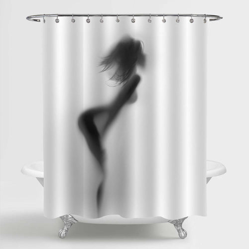 Hot Sexy Long Hair Slender Woman Body Silhouette Shower Curtain - Grey