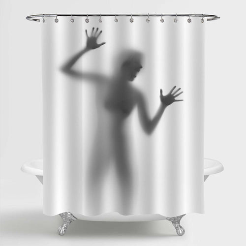 Imprisoned Lady Scream Shadow Spooky Shower Curtain - Grey