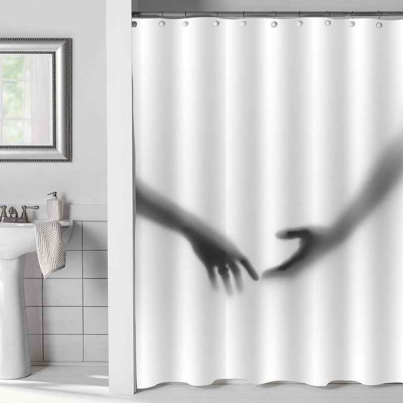 Romantic Female and Male Hand Silhouette Shower Curtain - Grey