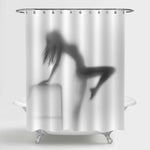 Long Hair Sexy Slim Woman Body Silhouette with a Chair Shower Curtain - Grey