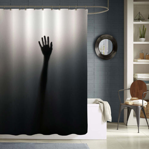 Horror Backdrop Blurred Hand Shadow Help Shower Curtain - Black