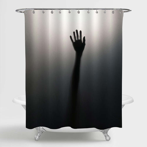 Horror Backdrop Blurred Hand Shadow Help Shower Curtain - Black