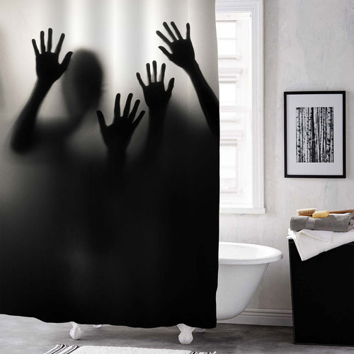 Blurry Shadow People Spooky Scene Shower Curtain - Black