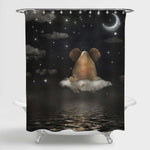 Sad Elephant Sitting on Cloud in Night Sky Shower Curtain - Black
