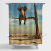 Elephant Stands on Thin Branch of Withered Tree Shower Curtain - Sand