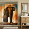 Indian Elephants Family Oil Paintings Shower Curtain - Brown