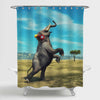 Elephant with Headphones Dancing on the Field Shower Curtain- Blue Yellow
