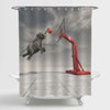 Elephant Throws Basketball at the Basket Shower Curtain - Grey