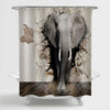 Elephant Coming Out of the Brick Walls 3D Shower Curtain - Grey