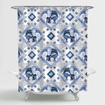 Watercolor Indian Elephant with Tile Shower Curtain - Blue