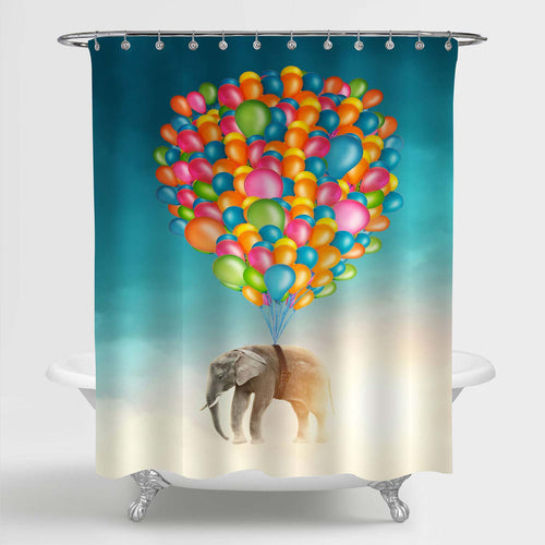 Flying Elephant with Colorful Balloons Shower Curtain - Multicolor