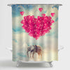 Giant Elephant Flying with Pink Balloons in the Sky Shower Curtain - Pink
