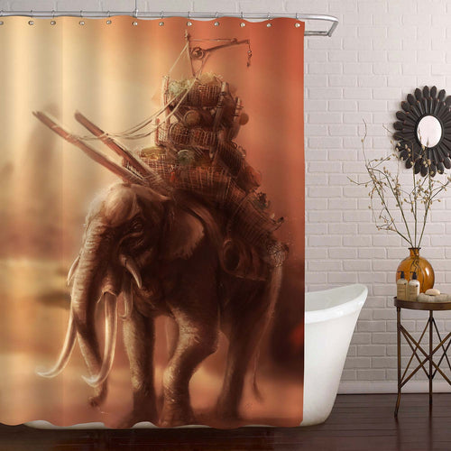 War Animal Elephants Fantasy Shower Curtain - Coral