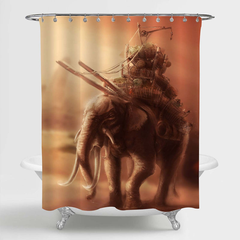 War Animal Elephants Fantasy Shower Curtain - Coral