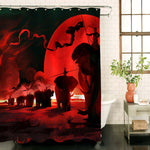 War Animals Elephants with Red Moon Shower Curtain - Red Black