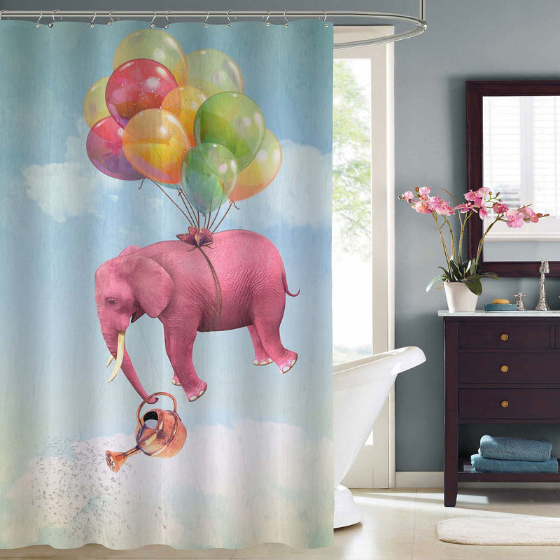 Elephant in the Cloudy Sky with a Watering Can Shower Curtain - Multicolor