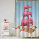 Three Pink Elephants in the Sky on The Bridge Shower Curtain - Pink Blue