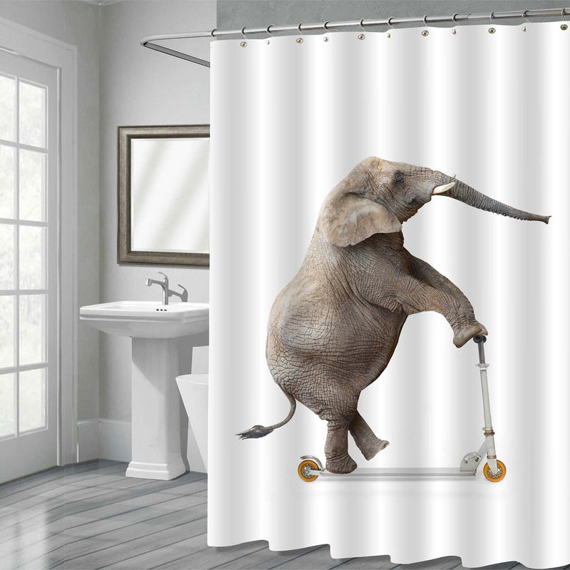 African Elephant Riding a Push Scooter Shower Curtain - Grey