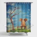 Elephant Sitting on a Bench on the Glade Shower Curtain - Blue