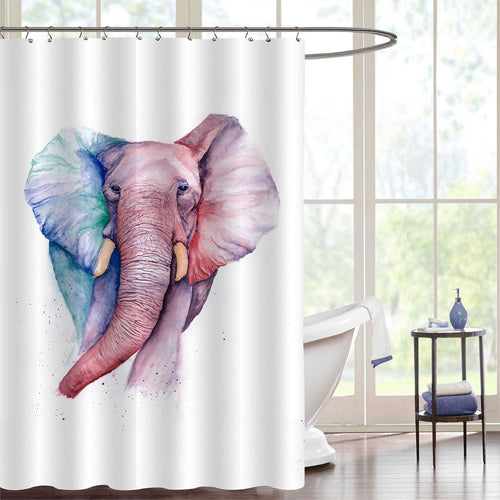 Watercolor Elephant Portrait Shower Curtain - Pink Blue